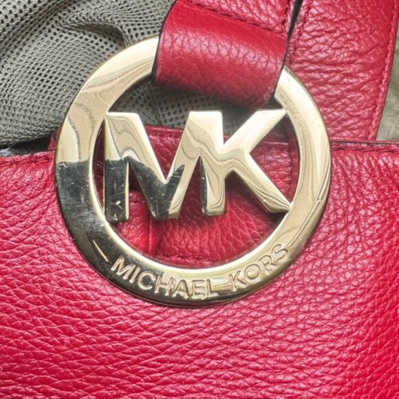 Michael Kors Leather Fulton East West Shoulder Tote Bag Satchel Compartments Red - Picture 4 of 16